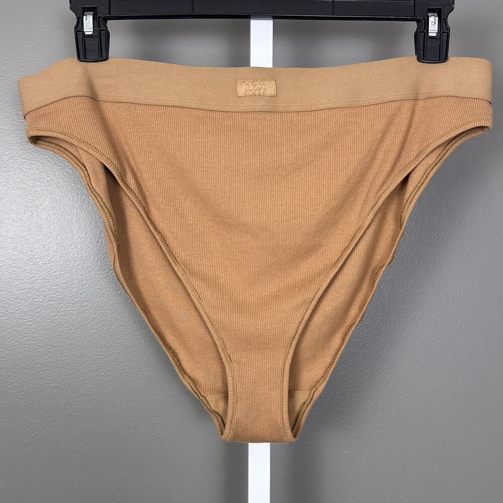 Skims Plus Size 4X Cotton Rib Brief Panties Camel Tan Panty New Hi Leg Mid Rise